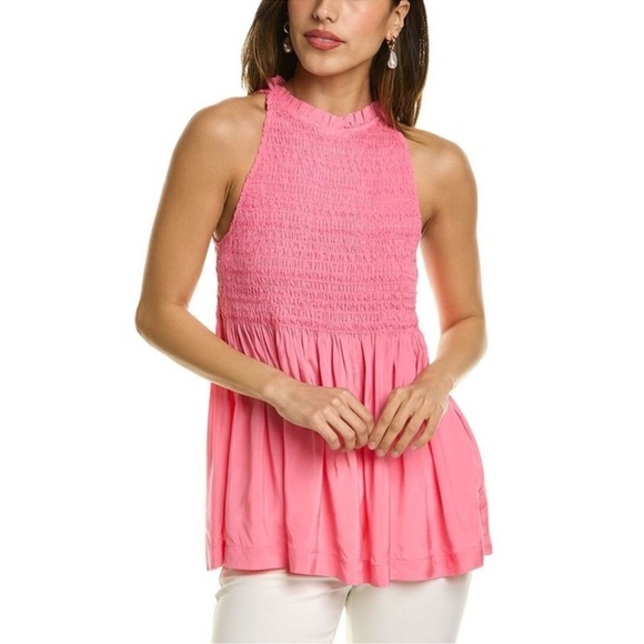 NWT Trina Turk El Rancho Halter Neck Peplum Top in Candy Pink - Size Medium - Picture 1 of 7